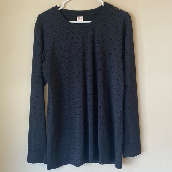 Zyia Active Chill Black Perforated Long Sleeve Crew Neck Activewear Top - Picture 1 of 6